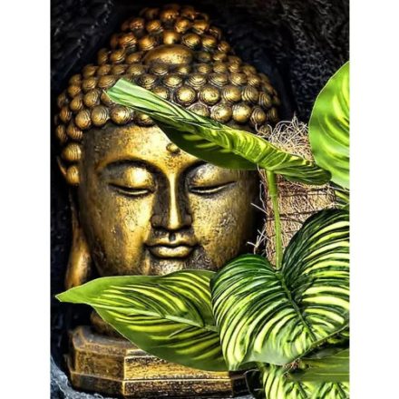 Buddha a levelek mögött kreatív gyémánt kirakó 30x40 cm